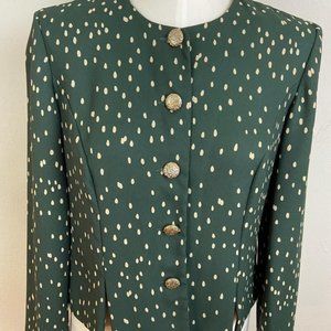 Vintage Leslie Fay Rayon Designer Short Blouse with Shoulder Pads